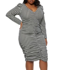 Plus size houndstooth runch dress